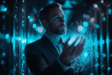 Senior IT Specialist Holding Digital Data in Server Room