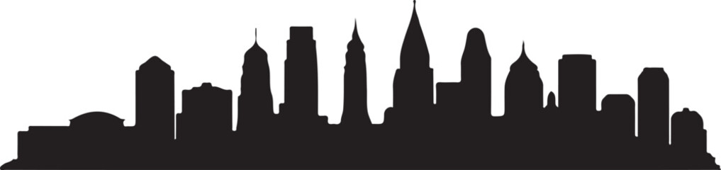 Fototapeta premium Urban City Skyline Silhouette, Modern Cityscape Silhouette Vector. Metropolitan Skyline Illustration