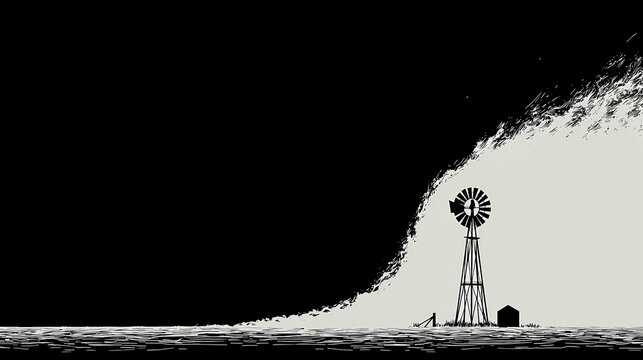 Mesmerizing Monochrome Windmill: A Captivating Minimalist Masterpiece in Black and White