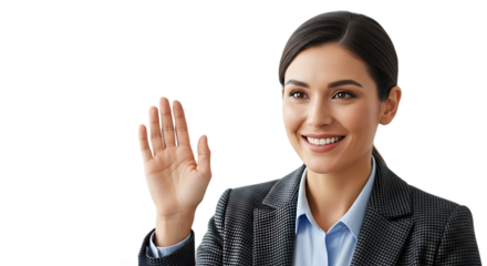 Smiling Businesswoman Waving Hello Friendly Greeting Professional Isolated Background PNG Image
