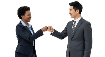 Two Diverse Business Professionals Share a Fist Bump Celebrating a Successful Collaboration and Partnership