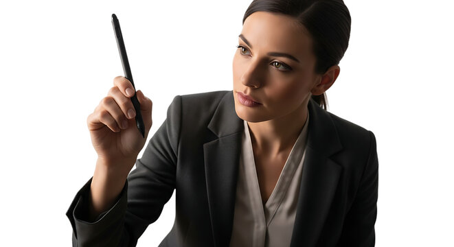 Confident young businesswoman wearing a formal suit, soft studio lighting, Isolated Background, Png