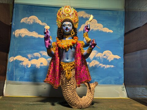Shot of Matsya avatar The Matsya avatar is the first incarnation of the Hindu god Vishnu, who took the form of a fish to save humanity and sacred knowledge from a great, world-engulfing flood.  