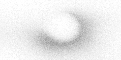 Monochrome stipple gradient, soft speckle bloom and haloed center, subtle vignette ring. Fine dot dispersion, airy fade, clean negative core; vector illustration