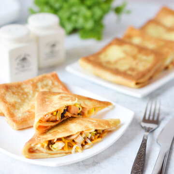 Chicken and Mushroom Crepe Pockets