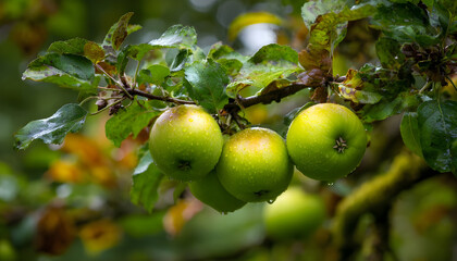 Obraz premium Ripe Bramley cooking apples on a low tree in autumn.