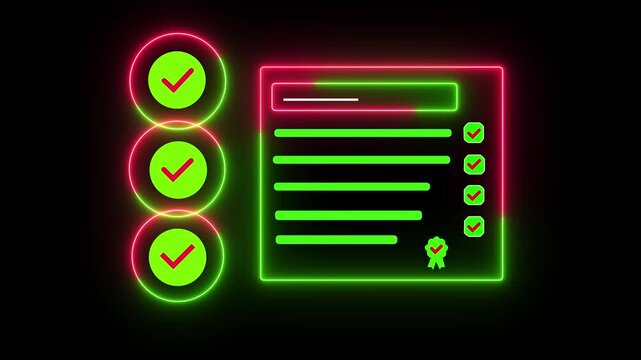 Holographic checklist with blue validation marks on laptop and tablet checklist saved confirmation 4k video