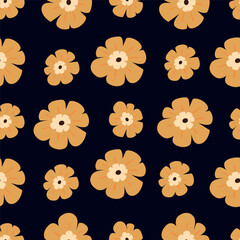 Vintage floral wallpaper with repeating patterns of large flowers and leaves. Earthy tones of brown and green dominate the floral design. Classic vintage style. Vintage art