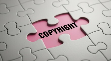 White puzzle pieces with the word copyright on pink background jigsaw puzzle text