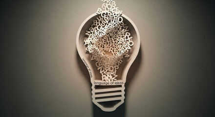 layered paper light bulb filled with English alphabets — language of ideas