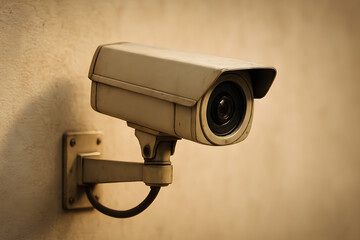 Vintage analog security camera from the 1990s on wall