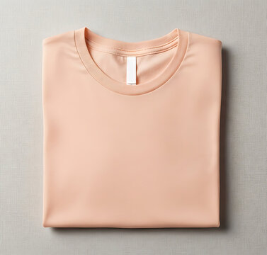 Peach tshirt folded on a textured surface