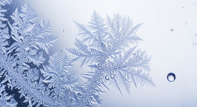 Frost crystal closeup, Scientific imagery of frost formations with dew and complex