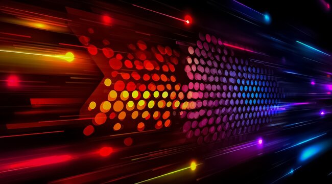 Colorful, abstract image of a star with a red, yellow, and blue background. The star is surrounded by a series of dots