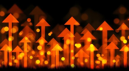 Series of orange arrows are shown in a blurry, abstract style. Concept of upward movement and progress