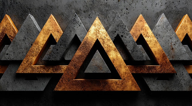 Row of triangles with gold accents. The triangles are arranged in a way that they form a line. The image has a modern