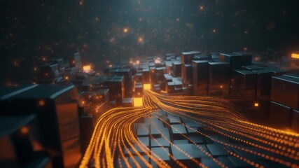 Floating cubes leaving trails of light create a dynamic futuristic scene symbolizing motion energy and digital transformation representing technological flow and abstract spatial design - Powered by Adobe