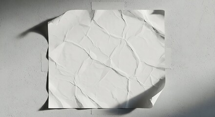 Abstract textured background of a crumpled white paper sheet with dramatic shadows and light on a textured surface