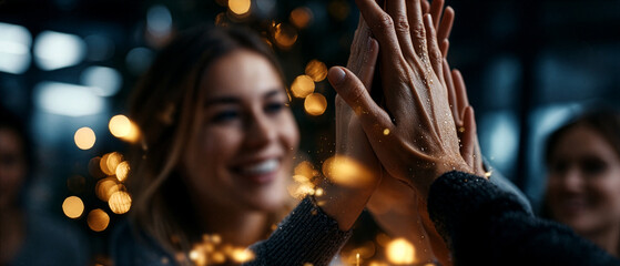 Corporate Team Building - High Five at Holiday Party - Success
