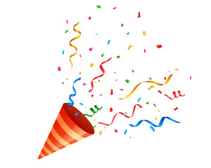 Exploding Confetti Popper and Streamers Vector Illustration for Party and Celebration