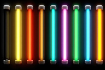 Fototapeta premium Vector set of neon light tubes isolated on a transparent background with vibrant colors