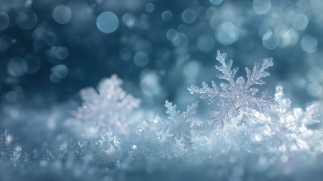 Crystal snowflakes macro winter background