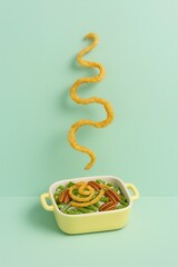 Green bean casserole with crispy onion spiral