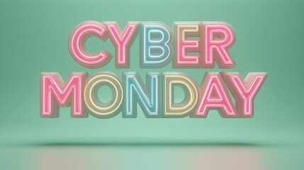 Cyber monday neon lettering 3d banner