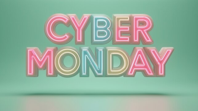 Cyber monday neon lettering 3d banner