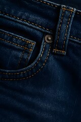 Fototapeta premium Close-Up of Blue Denim Fabric with Stitching and Metal Rivet Detail