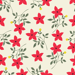 Abstract seamless vector floral pattern of white and orange flowers on a light background in pastel colors.