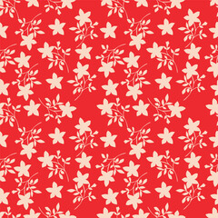 Elegant trendy vector ditsy floral seamless pattern design of beautiful abstract flowers and leaves. Foliage repeat texture background. Suitable for wallpaper, surface printing and textile