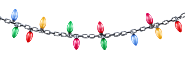 Seamless colorful christmas lights on chain pattern on transparent background
