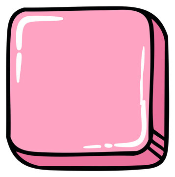 Vibrant pink candy square with rounded edges and shiny highlights in a playful doodle style