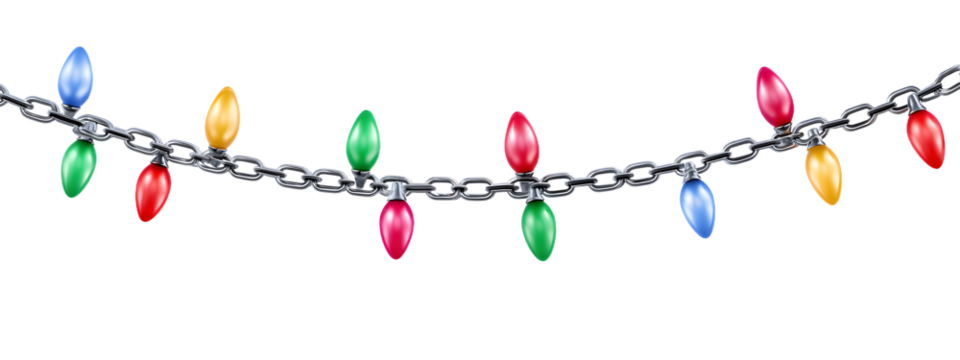 Seamless colorful christmas lights on chain pattern on transparent background