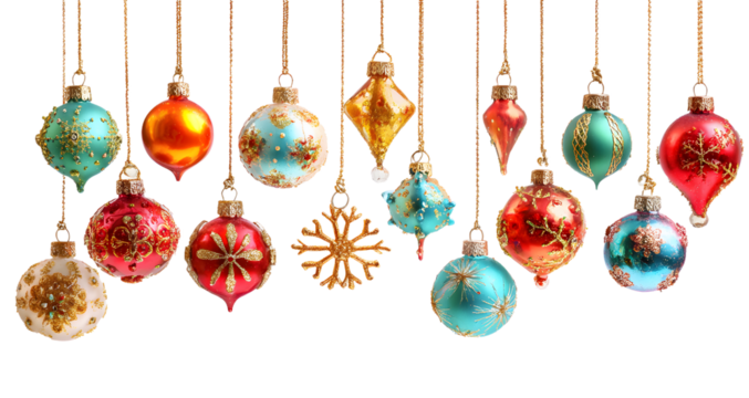 PNG Festive ornaments and holiday decorations, element set on transparent background