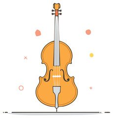 Cartoon style illustration of a cello musical instrument with ornamental design.