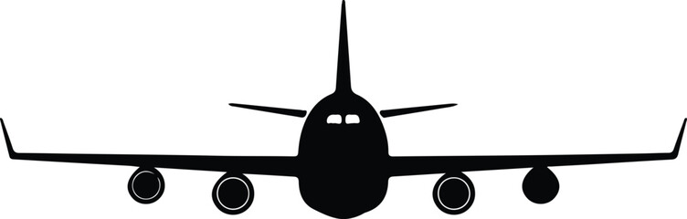 Illustrator front view airplane black and white simple Silhouette vector