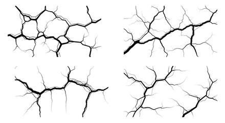 Cracked surface texture set, perfect for grunge effects or earthquake disaster illustrations, adding dramatic tension and visual impact