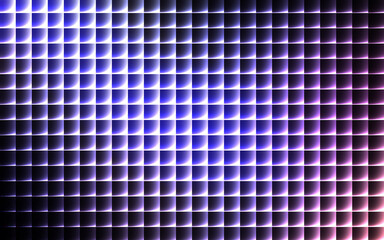 Abstract grid of glowing blue and purple squares with light effects background