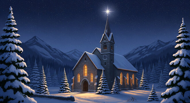 church house in the snow