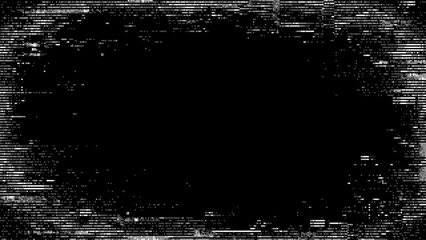 Abstract glitch background with horizontal scan lines forming a distorted frame and dark copy space. Digital data stream error or visual noise.