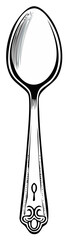 Black and White Ornate Spoon in a Vintage Engraving Illustration Style