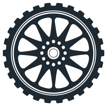 Rugged off-road vehicle wheel with knobby tire and multi-spoke rim vector icon