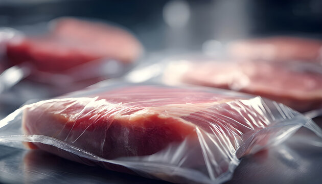 Medium shot focusing on biodegradable wrap tightly sealing fresh meat showcasing ecofriendly packaging solutions