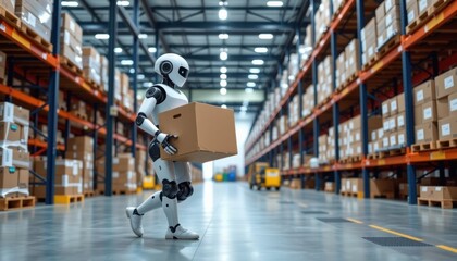 Robotic Worker Transporting Packages Warehouse Industrial Automation Indoor Environment Side View Efficiency Concepts