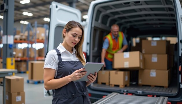 Warehouse Operations Caucasian Female Worker Logistics Center Business Environment Professional Viewpoint Efficiency Concept