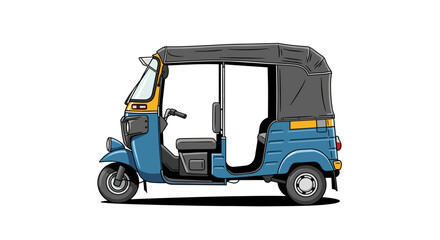 Colorful auto rickshaw with detailed design on white background