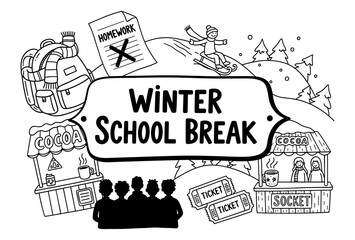 Fototapeta premium Winter school break activities: fun skiing, hot cocoa, and no homework with friends
