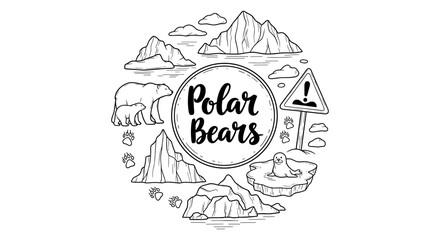 Fototapeta premium Hand-drawn polar bear and arctic landscape elements